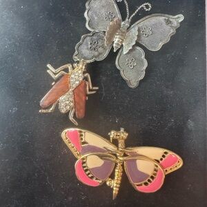 Vintage Butterfly and Bug Brooch Set butterfly pendant Gold and Silver tones